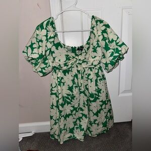 Green and Cream Mini Sundress